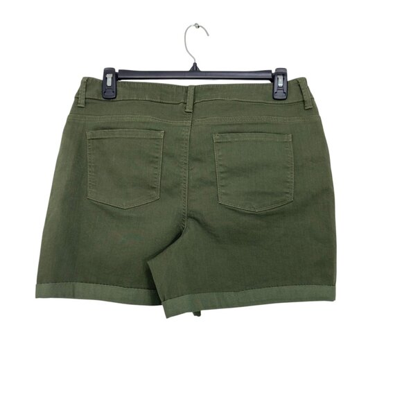 Time And Tru Womens HAND MADE CUT Green Midi Rise Shorts Size L Cotton Blend - Picture 2 of 9